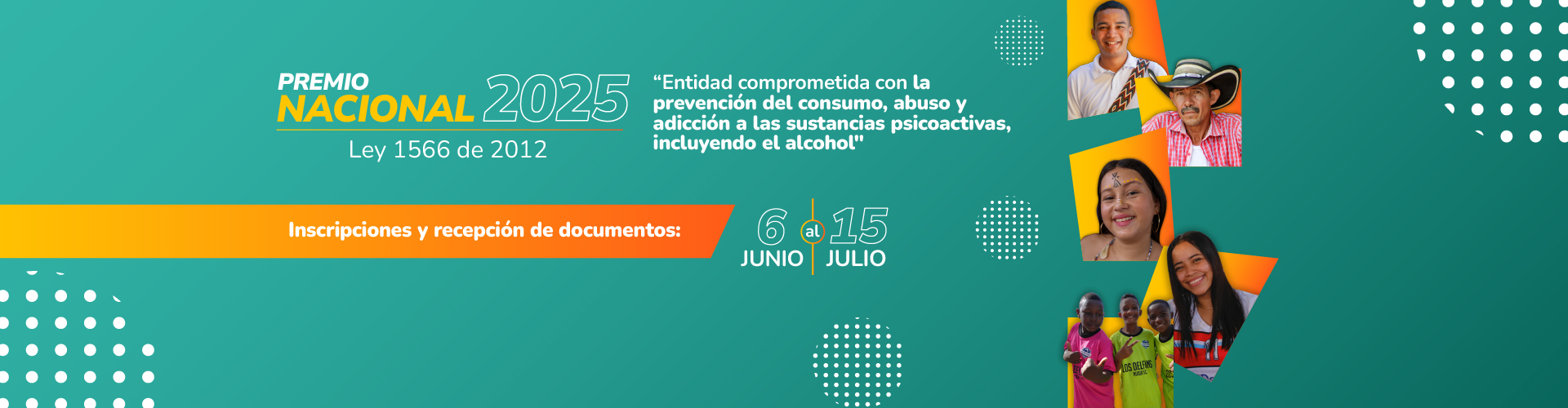 collage de personas representando la diversidad, con un fondo derde y el llamado a la acción de ver el documento para inscribirse al premio nacional 2025 Ley 1566 de 2012